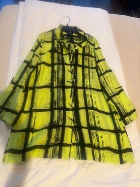 Ali Miles Neon Yellow and Black Plaid Button-Up Shirt